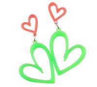 80s Neon Earrings for Women Colorful Heart Acrylic Drop Earrings Retro Geometric Love Heart Dangle Earring for 80's 90s Outfit Glow Party Accessories, metal acrylic, agate