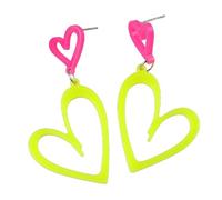 80s Neon Earrings for Women Colorful Heart Acrylic Drop Earrings Retro Geometric Love Heart Dangle Earring for 80's 90s Outfit Glow Party Accessories, metal acrylic, agate