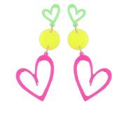 80s Neon Earrings for Women Colorful Heart Acrylic Drop Earrings Retro Geometric Love Heart Dangle Earring for 80's 90s Outfit Glow Party Accessories, metal acrylic, agate