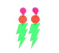 80s Neon Earrings for Women Colorful Lightning Acrylic Drop Earrings Retro Geometric Thunder Flash Lightning Drop Earrings for 80's Outfit Glow Party Accessories, Metal Resin, Agate
