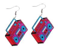 80s Neon Earrings for Women Colorful Radio Resin Dangle Earrings Lightweight Cassette Tape Acrylic Drop Earrings for 80s 70s Outfits Jewelry Accessories, Resin Acrylic, No Gemstone