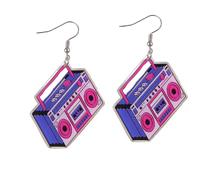 80s Neon Earrings for Women Colorful Radio Resin Dangle Earrings Lightweight Cassette Tape Acrylic Drop Earrings for 80s 70s Outfits Jewelry Accessories, Resin Acrylic, No Gemstone