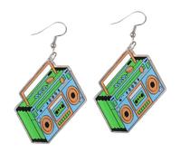 80s Neon Earrings for Women Colorful Radio Resin Dangle Earrings Lightweight Cassette Tape Acrylic Drop Earrings for 80s 70s Outfits Jewelry Accessories, Resin Acrylic, No Gemstone