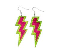 80s Neon Earrings Retro Lightning Acrylic Dangle Earrings Glitter Thunder Flash Lightning Drop Earrings 70's 80's Outfit Glow Party Accessories, Acrylic, No Gemstone