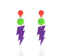 80s Neon Lightning Bolt Earrings for Women Retro Colorful Acrylic Lightning Bolt Dangles Earrings 90s Punk Rock Party Jewelry Vintage Y2K Statement Accessories, Acrylic, No Gemstone