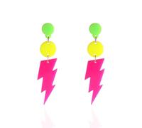 80s Neon Lightning Bolt Earrings for Women Retro Colorful Acrylic Lightning Bolt Dangles Earrings 90s Punk Rock Party Jewelry Vintage Y2K Statement Accessories, Acrylic, No Gemstone