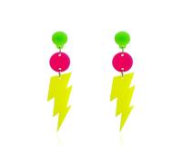 80s Neon Lightning Bolt Earrings for Women Retro Colorful Acrylic Lightning Bolt Dangles Earrings 90s Punk Rock Party Jewelry Vintage Y2K Statement Accessories, Acrylic, No Gemstone