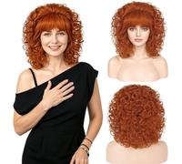 80s Orange Curly Vintage Wigs for Women Ginger Bouffant Beehive Wig with Bangs 60s 70s retro Costume Wig for Cosplay Halloween Daily Party Use