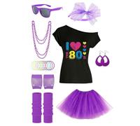 80s Outfit for Women Headband Necklace Bracelets Off Shoulder Top | 80s Costume Accessories Set Headband Necklace Bracelets Halloween Dress Up