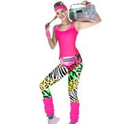80s Party Apparel - Neon Retro Wear, Flash Dance Ensemble, Bold Jogging Leggings With Stylish Fanny Feature | Energetic Dress-Up For Women Festival Events Costume Nights Adult Theme Party Use