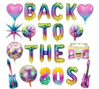 80s Party Decorations Disco Balloons - 22 Pieces Back to the 80s Theme Birthday Party Supplies, Rainbow Gradient Letter 4D Ball Radio Guitar Foil Balloon for Retro Birthday Decor