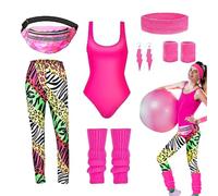80s Party Wear - Retro Neon Clothing Flash Dance Set Bold Jogging Leggings With Elegant Fanny Function | Energetic Costume For Women, Festival Events,