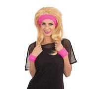 80s Pink Headband & Wristband Set - Stylish Design, Perfect Accessories for Fitness, Retro Parties, Cosplay, Festivals, & More Halloween Halloween