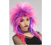 80s Punk Pink and Purple Rock Diva Wig Womens Rock Star 1980s Fancy Dress Retro