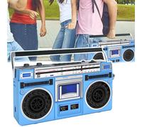 80s Retro Bluetooth Boombox, Retro Boombox CD Tape Player, Support SD/USB Input, with AM/FM Radio, 1-Click Recording/Transcription, For Family Gathering Travel Street Dance,Blue