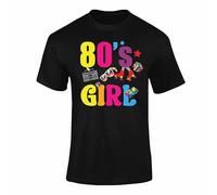 80s Retro Girl T Shirt - Vintage T-Shirts, Fancy Costume Adult Tee, 80s Fancy Dress Outfit for Kids & Adults - Black Large