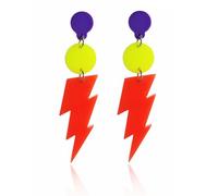 80s Retro Neon Lightning Drop Earrings Colorful Geometric Round Acrylic Dangle Earrings Thunder Flash Lightning Drop Earrings for Women Party, Acrylic, No Gemstone