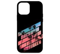 80s Retro Sunset Palm Trees Geometric Diagonal Lines Case for iPhone 12 mini