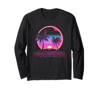 80s Retro Sunset with Palm Trees | Synthwave Art Long Sleeve T-Shirt