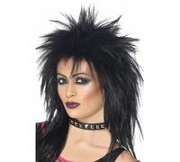80s Rock Diva Wig Black Tina Turner Mullet Ladies Fancy Dress Costume Accessory