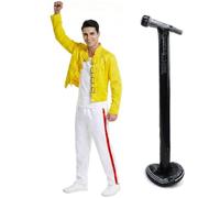 80s Rock Queen Costume and Inflatable Mic Stand Retro 1980s Fancy Dress Outfit Classic Rock Star Look Halloween Costume for Men Music Party Festival Stage Show