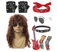 80s Rocker Costume | Metal Disco Hippie Outfit,Punk Wig Outfit Set for Men Party Holiday Stage Performance Beach Outdoor Musical Festival Halloween Events