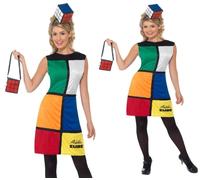 Rubik's Cube Costume, Multi-coloured, With Dress, Headband & Bag - cube dress rubiks costume fancy womens ladies 1980s retro uk 18