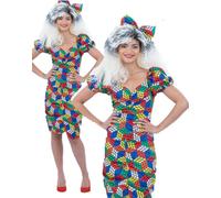Smiffys Rubik's Cube Costume with Dress & Headband, Officially Licensed Rubiks Cube Fancy Dress, Adult Dress Up Costumes