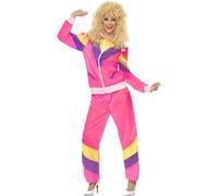 Smiffy's Adult Women's 80's Height Of Fashion Shell Suit Costume, Jacket And - - costume 80s shell suit fancy dress ladies outfit pink 1980s womens