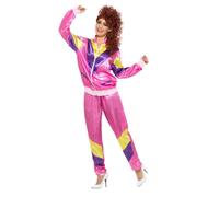 NEW Ladies Pink Shell Suit 80's 90's Ab Fab Tracksuit Fancy Dress