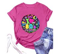 80s Shirt for Women I Love The 80's T-Shirt Vintage 80s Music Outfits Party 1980s Tee Short Sleeve Blouse Tops, Pink, XXL