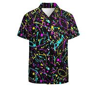 80s Shirts for Men 90s Shirts Vintage Halloween Hawaiian Shirt Funny Disco Party Shirt Casual Button Up Shirts, 90s Style, Medium