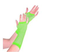 80's Style Fishnet Fingerless Long Gloves, 100% Acrylic, White/Green/Hot Pink/Red, One Size (Green)