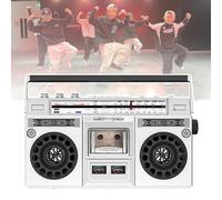80s Style Portable Cassette Boombox, CD Tape Player AM/FM Radio with Bluetooth & Headphone Jack, USB Recording and Cassette Recorder, Transmission Distance 10M for Family Gathering Travel,Silver
