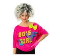 80s T Shirt Ladies Disco Retro Rewind Neon Fancy Dress Accessory Top