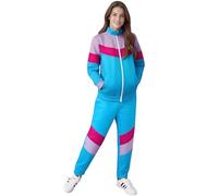 80s Tracksuit for Men Women Disco Outfit 90s Hip Hop Costume 2 Piece Windbreaker Jacket Pants Workout Set, Blue, Large