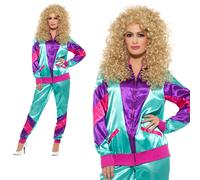 80s Tracksuit Shell Suit Costume Adult Womens Ladies Fancy Dress UK 8-18