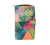 80S Triangles and Palm Trees Funny Long Slim Bifold Wallet Card Holder Purse with Buckle for Men Women