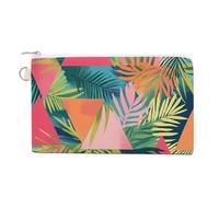80S Triangles and Palm Trees Small Canvas Coin Purse Change Zippered Pouch Wallet Organizer Bags 7.4 X 4.6 Inch