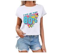 80s Tshirt Womens 90s Fancy Dress Costumes Outfits Tops Take Me Back to The 90's Letter Print Funny T-Shirts for Women UK 1980s Vintage Theme Party Gift T-Shirt Neon Festive Tees Short Sleeve Tops