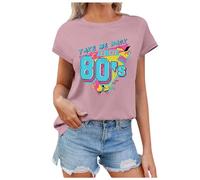80s Tshirt Womens 90s Fancy Dress Costumes Outfits Tops Take Me Back to The 90's Letter Print Funny T-Shirts for Women UK 1980s Vintage Theme Party Gift T-Shirt Neon Festive Tees Short Sleeve Tops