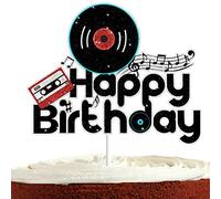 80s Vinyl Record Cake Topper for Man Woman 80s 90s Birthday Party Decorations 1980s 1990s Theme Party Supplies Retro Rock and Roll Music Note Cake Decorations