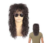 80s Wig - Men's 80s Wig Dark Brown Long Curly, Retro Rocker Hairpiece, Vintage Party Costume Wigs | Realistic 70s 80 Rocker Style Wige for Halloween Cosplay Party Men Women Disco Punk Rockstar