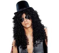 80s Wigs for Men Retro Punk Rock Long Curly Rockstar Wig Heavy Metal Hippy Wig with Hat & Glasses for Halloween Costume PartyWig