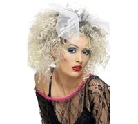 Smiffys 80s Wild Child Wig, Blonde Short, Curly with Bow, 1980's Fancy Dress, 1980s Dress Up Wigs