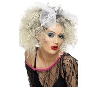 80s Wild Child Wig, Blonde Short, Curly with Bow, 1980's Fancy Dress, 1980s Dress Up Wigs