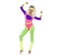 Smiffys 80s Work Out Costume, with Jumpsuit, Neon, S - UK Size 08-10