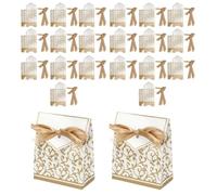 80Sets Gift Bags, Golden Pattern Bow Party Favor Bags Mini Candy Boxes with Bow Ribbon for Wedding Bridal Baby Shower