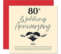 80th Anniversary Card for Husband Wife Boyfriend Girlfriend - 80th Wedding Anniversary - Oak Wedding Card for Women Men Her Him, 145mm Greeting Cards Fiance Fiancee