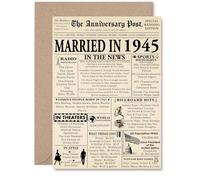 80th Anniversary Card for Men Women - Newspaper Married in 1945 - Happy 80 Year Wedding Anniversary Card for Husband Wife Companion Partner, A5 Anniversaries Greeting Cards